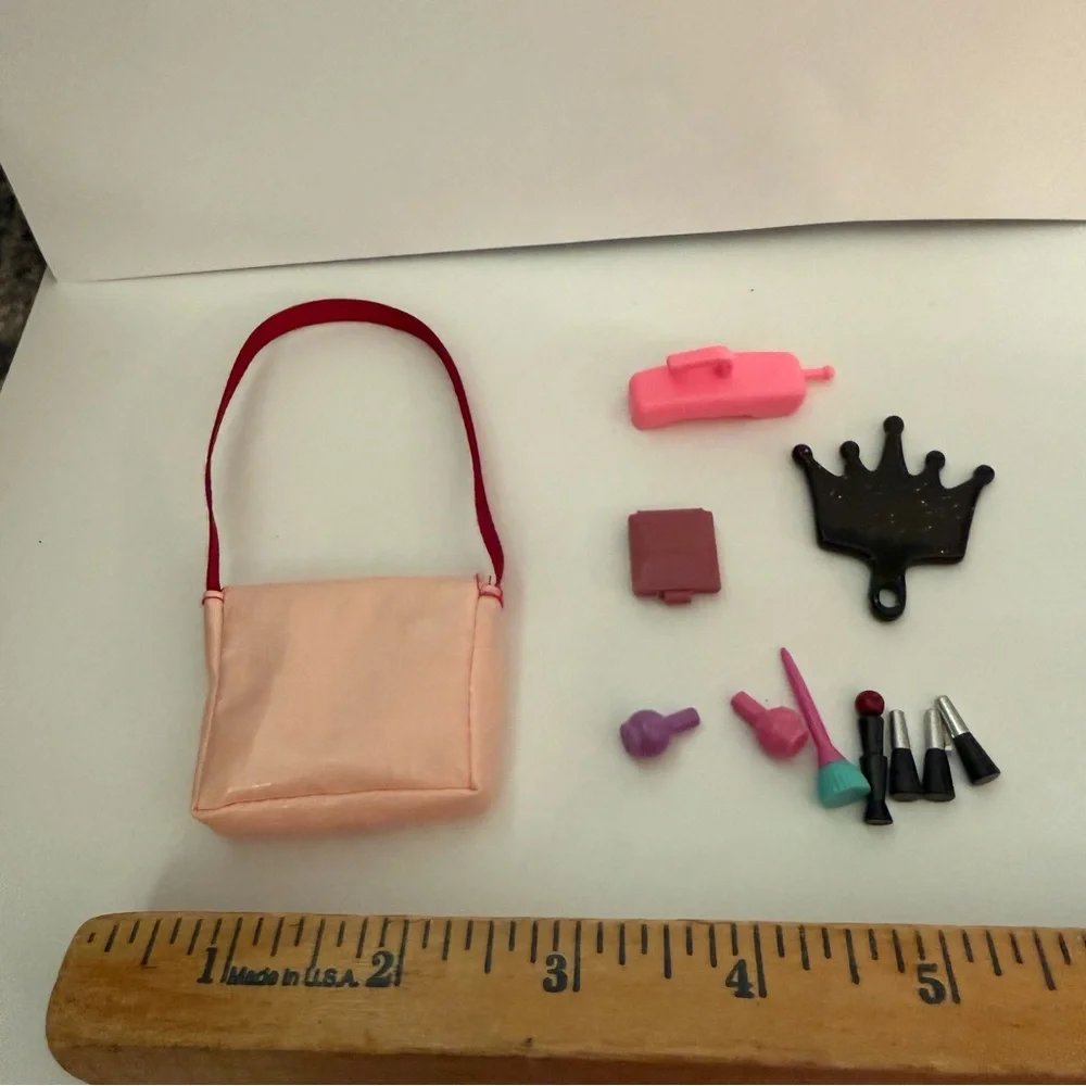 BARBIE 90’s VTG Pink and Red Miniature Bag with Makeup Accessories